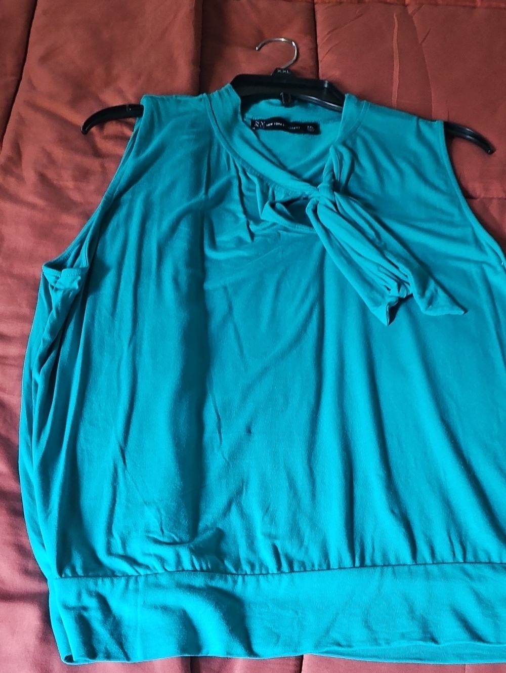 New York & Company Teal Knot-Neck Sleeveless Blouse